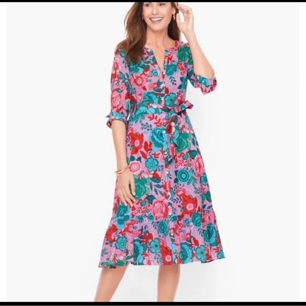 Talbots Petite Sketched Bloom belted shirtdress